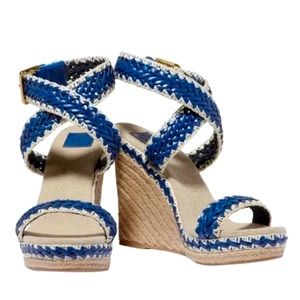 Tory Burch Lilah Woven Leather Platform Wedge Espadrille NWOB Size 37